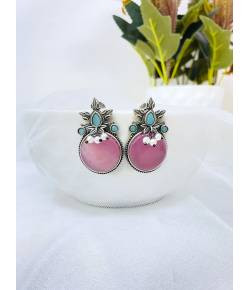 Oxidized Elegance: Pink Traditional Drop Earrings for Summer Weddings